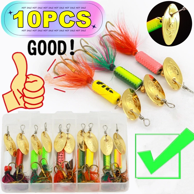 10-5個入り-釣り用メタルスプーン-スピナールアー-スピナーベイト-ハードスプーン-バスルアー-メタルフィッシングルアー-羽根付きトリプルフック-パイク用