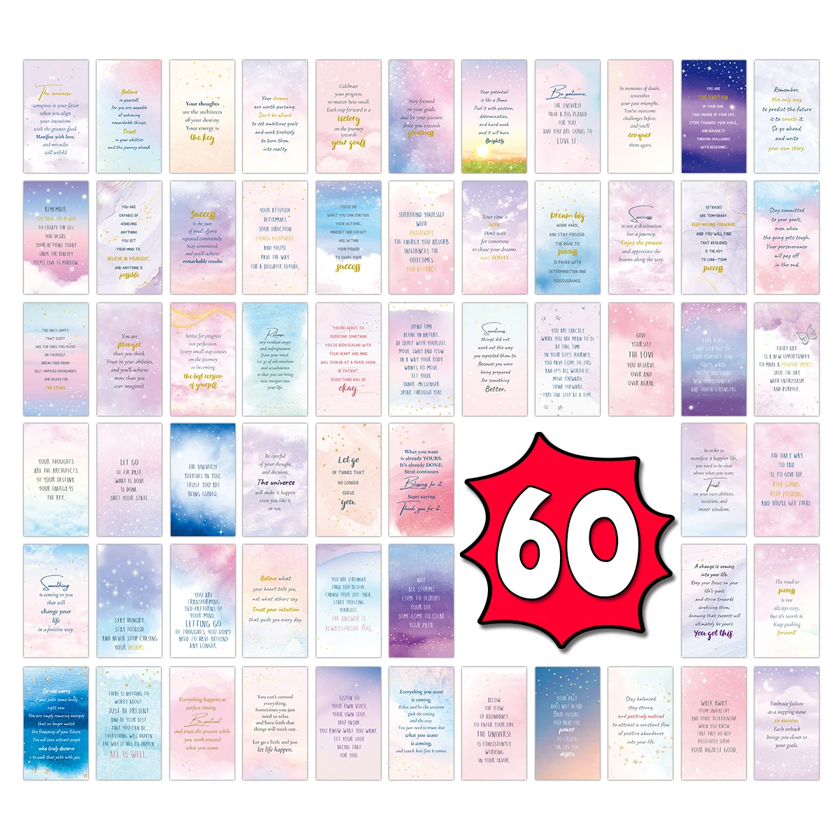 60 Stück Sternenhimmel-Fantasie-Serie, hebende positive Affirmations-Notizkarten mit inspirierenden Zitaten für die Unterstützung von Geburtstagsgeschenken – Detail 4