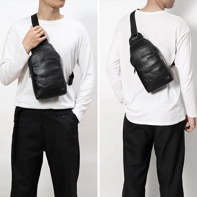 

Мужская нагрудная сумка из натуральной кожи, простой деловой рюкзак из воловьей кожи с верхним слоем, нагрудная сумка большой вместимости