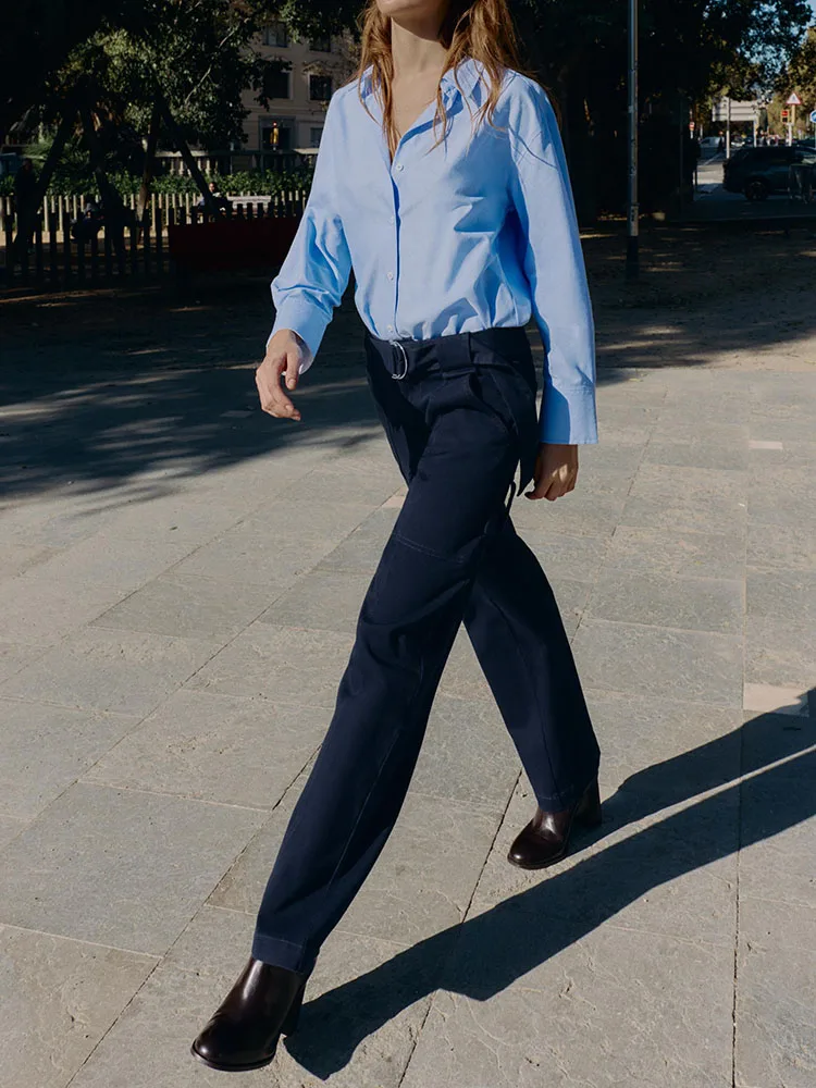 

High Waist Straight Leg Workwear Trousers with Belt Premium Version New Arrival Women's Faion Long Pants Winter Collection