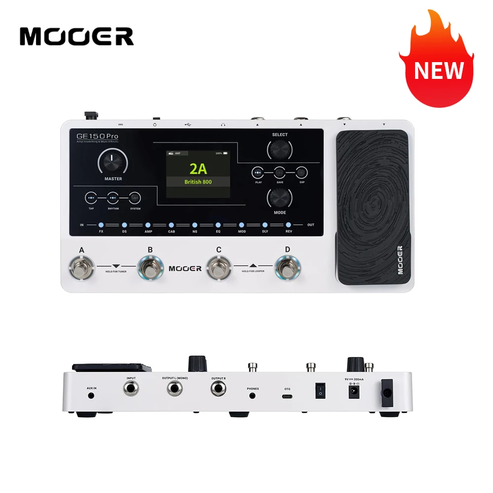 MOOER GE150 Pro New 2024 Electric Guitar Amp Modelling Multi Effects Pedal, Reverb, Delay, Looper Drum with 4 Footswiches