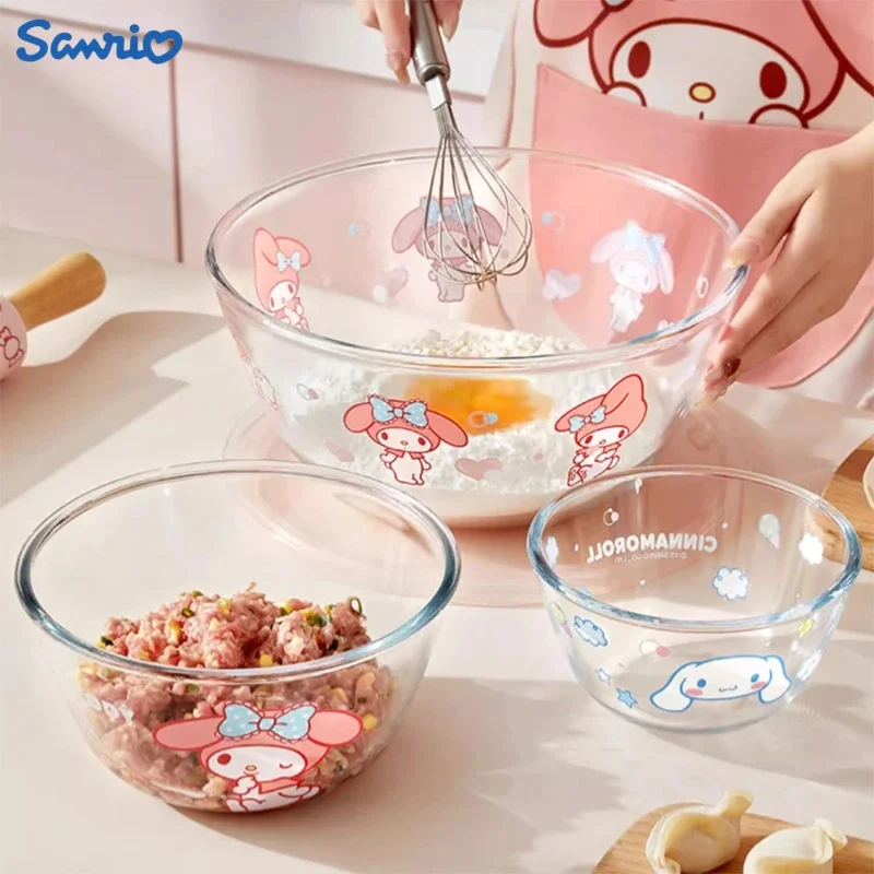 Cartoon Cute Sanrio Melody Cinnamoroll Glass Bowl Home Kitchen Deepening Baking Heat-Resistant Glass Large Bowl Gift