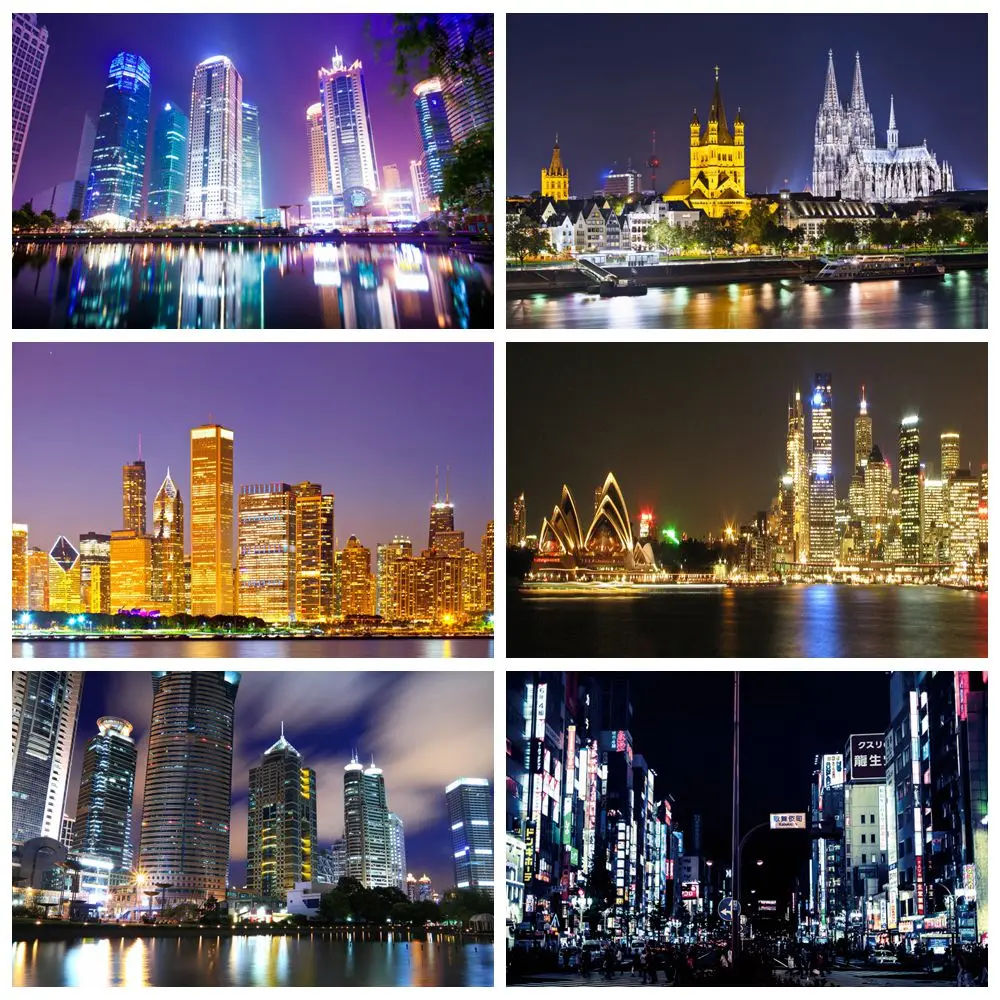 Modern City Buildings Backdrop Art Architecture Kids Adult Travel Portrait Photography Background Decor Banner Photo Studio Prop