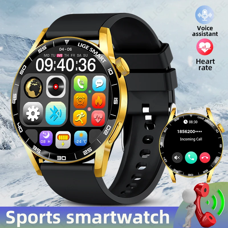 

LIGE 2025 Смарт-часы для мужчин 1,38-дюймовый HD-экран Bluetooth-часы с вызовом Монитор сердечного ритма и кислорода в крови Водонепроницаемые деловые умные часы