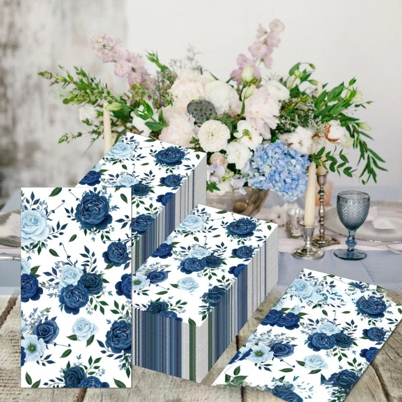 20pcs/Pac 33*40cm Vintage Blue Flower Wedding Birthday Long Tissue Paper Party Holiday Disposable Paper Placemats DIY Paper