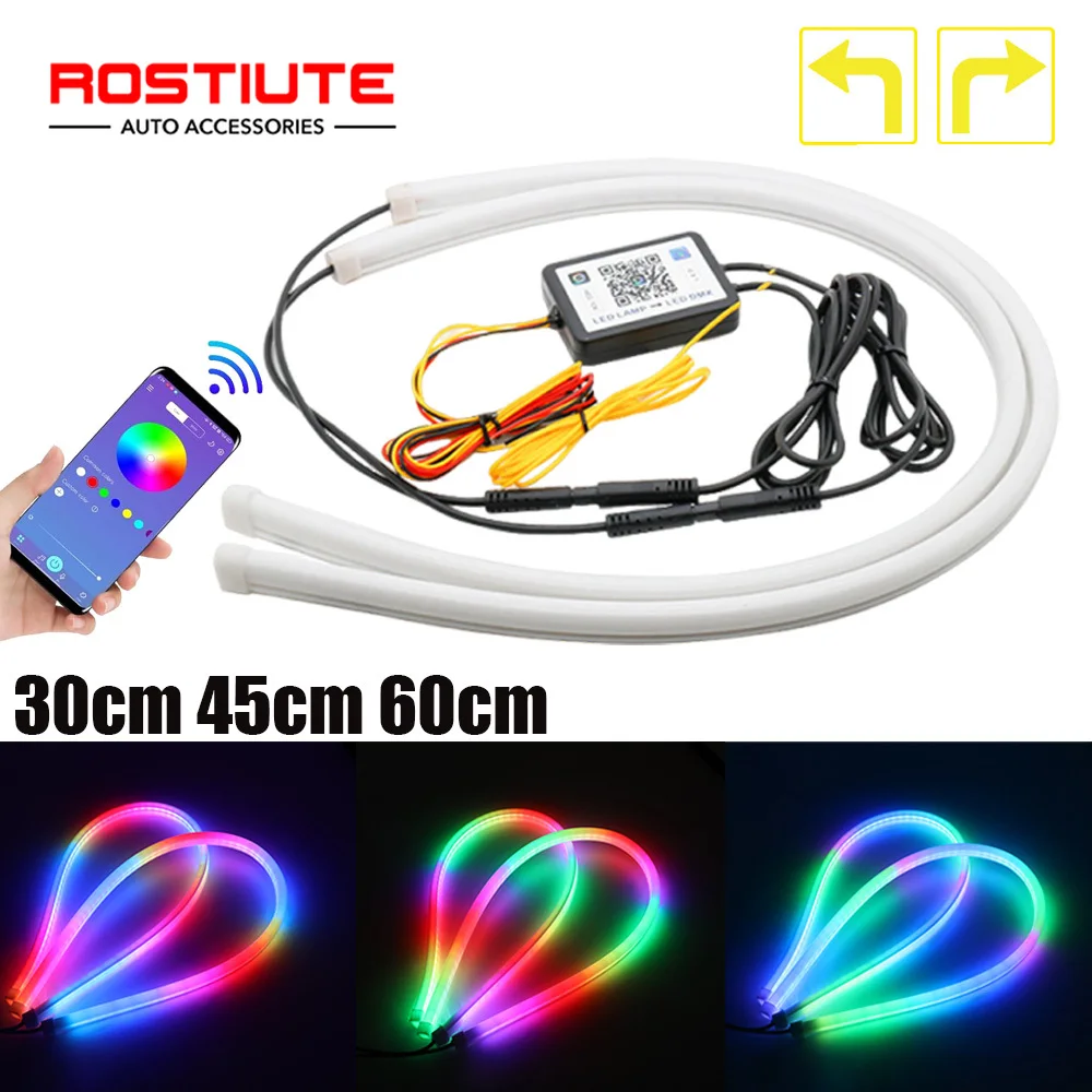 RGB Led Drl Strip Car Daytime Running Light Car Headlights Flowing Turn Signal Lights 12V APP/Remote Control Auto Accessories