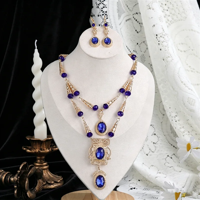 Elegant Vintage European Court Style Shiny Ladies Jewelry Set Luxury Dinner Bride Necklace And Earring Ensemble