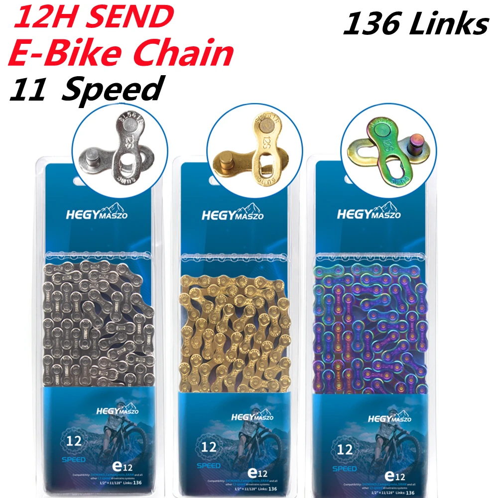 

HEGY E-BiKE Chain E11 Anti-Rust Chain 11 Speeds 136 Links Gold And Colored Chains With Magic Buckle Electric Bike Accessories