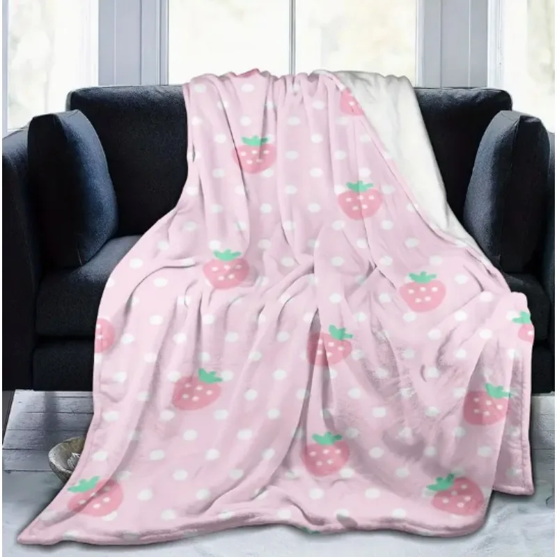 بطانية مطبوعة بالفراولة الوردية - بطانية أريكة منزلية ناعمة ودافئة للاسترخاء في المنزل أو المطبخ أو التخييم