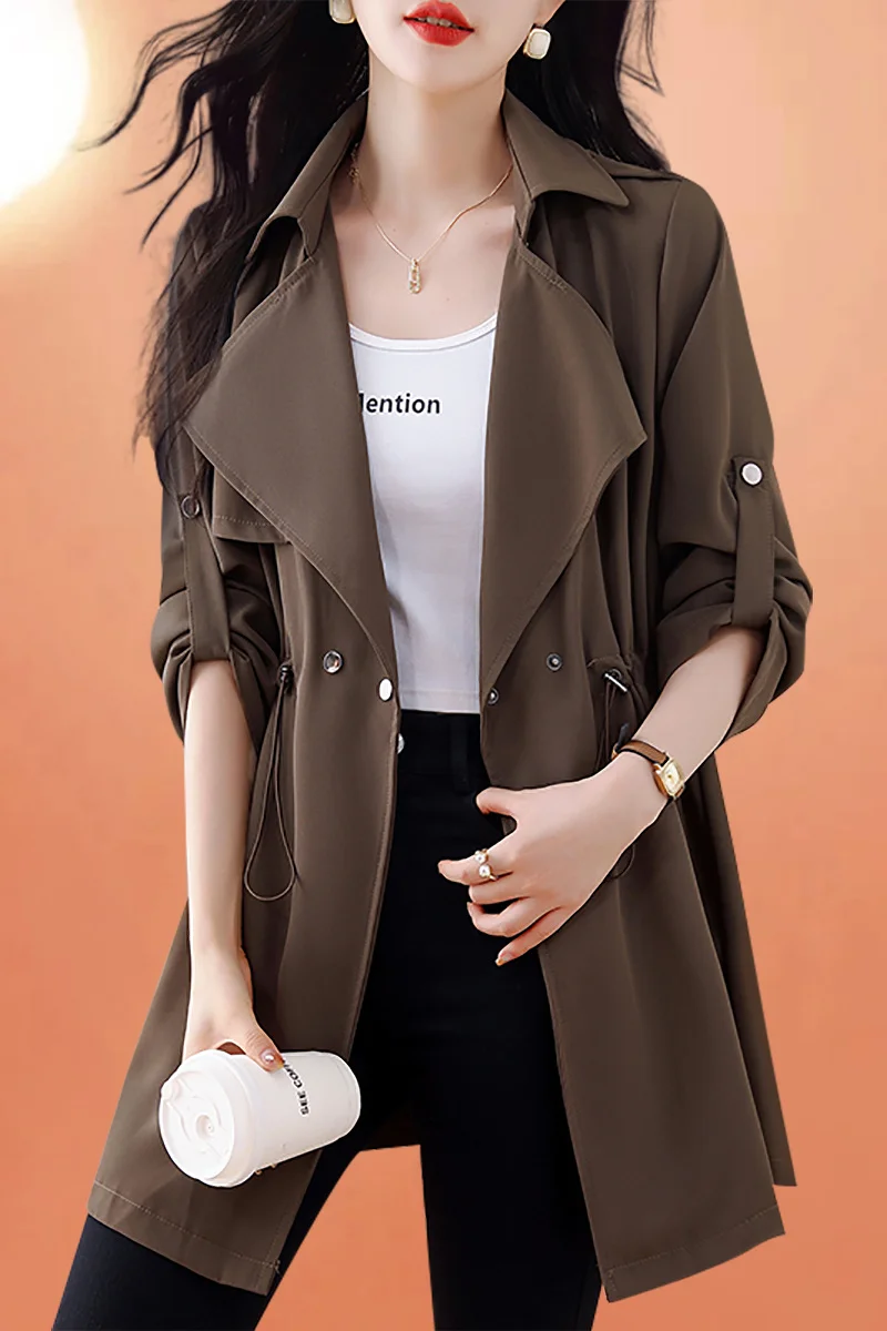 

Beige Trench Coat For Women Single-Breasted Autumn Winter High Street Temperament Spring Oversized Khaki Grey Korean Overcoat