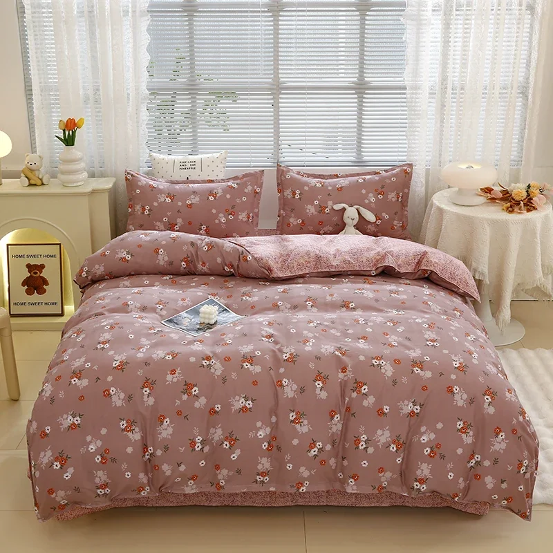 Elegant Flowers Duvet Cover 4pcs Bedding Set Reversible Floral Quilt Cover Polyester Comforter Cover 1 Flat Sheet 2 Pillowcases