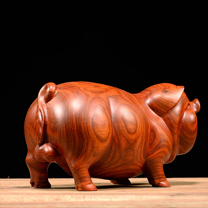 

Feng Shui Wooden Crafts Carving Handmade Pig Figurines Feng Shui Mahogany Home Office Desktop Ornamentt Lucky Gift