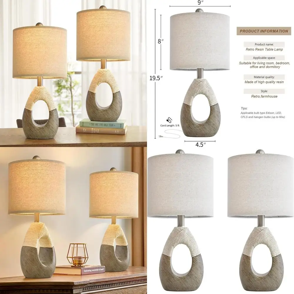

Boho Style Table Lamps Set for Bedroom, Living Room, or Small Spaces - Rustic Egg Design with Resin, Ideal for Nightstands, Beds