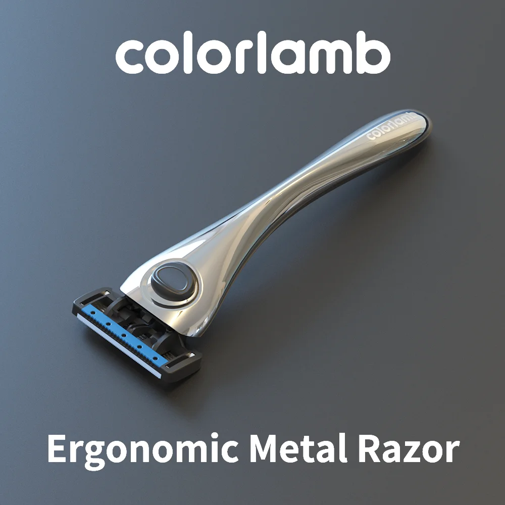 Colorlamb Silver Color Men Razor for Shaving Barber Tool Classy Manual Shaver with 2PCS 5 Layer Blades Cartridge