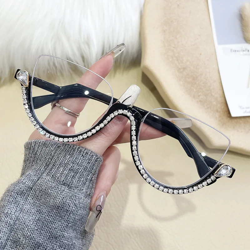 Anti Blue Light Optical Diamond Vintage Cat Eye Glasses Women For Female Luxury Brand Designer Myopia Prescription Eyewear Frame