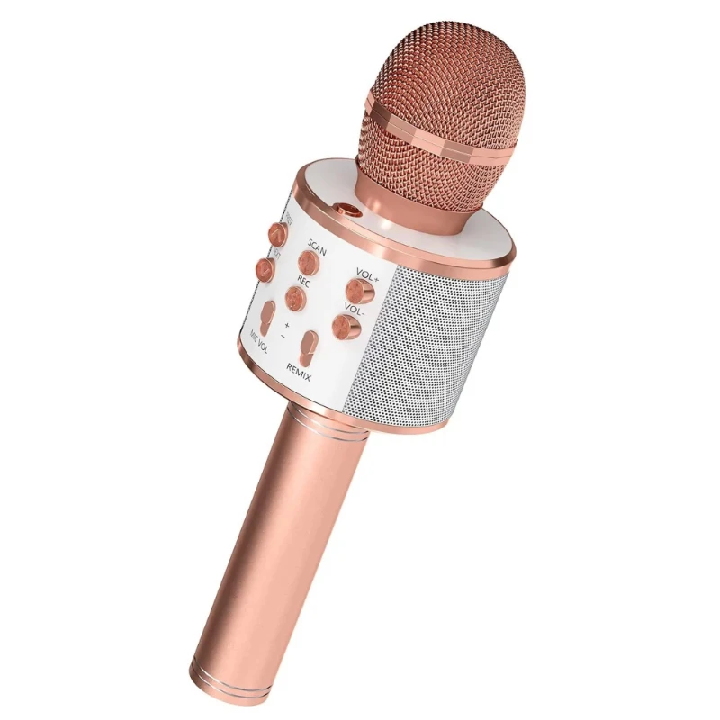 Portable karaoke microphone with copper metal handheld microphone and speaker for home entertainment