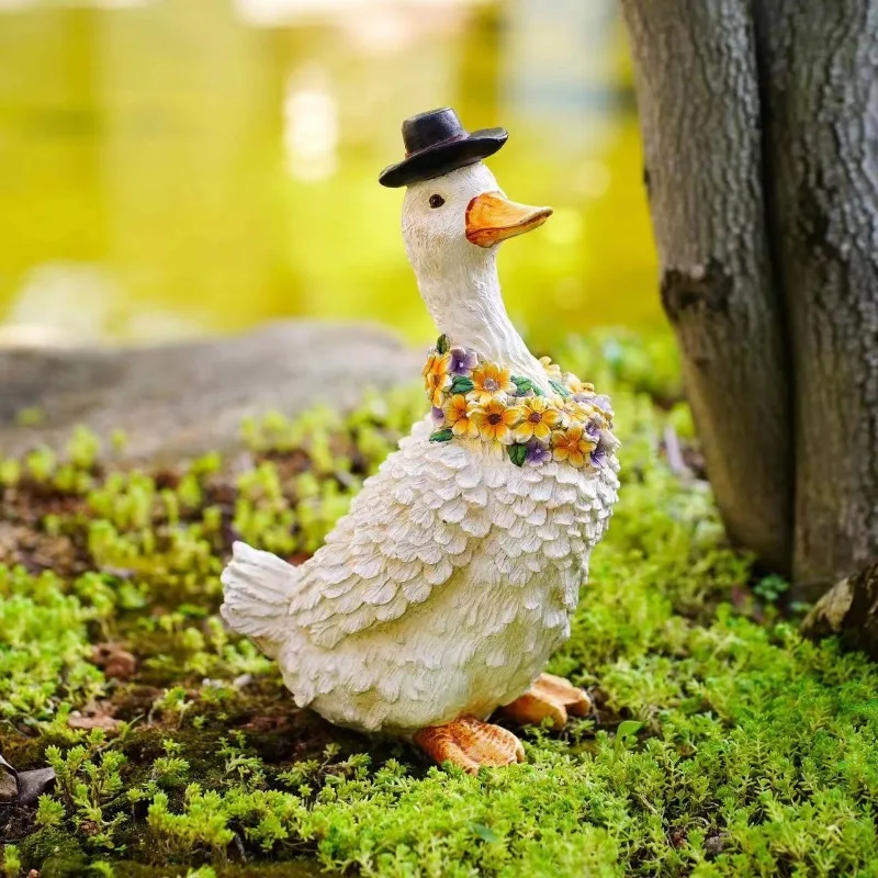 Creative Resin Solar Light Duck Animal Statue Ornaments Outdoor Courtyard Balcony Animal Furnishings Crafts Garden Decoration