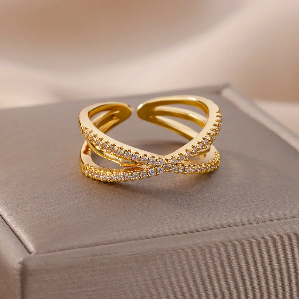 Cross Rings for Women Stainless Steel Gold Plated Finger Ring 2023 Trend Zirconia Wedding Aesthetic Jewelry anillos mujer