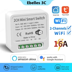 2CH Tuya WiFi Smart Switch Smart Home 16A MiNi DIY Breaker Module Smartlife APP Remote Control Timer Voice for Alexa Google