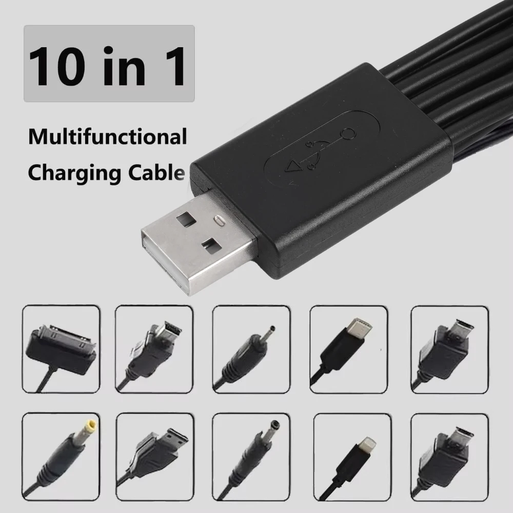 Universal Multi Pin Charger Cable 10 in 1 Multifunction USB Adapter Data Transfer Wire Cord for Earphone Speaker MP3 Player