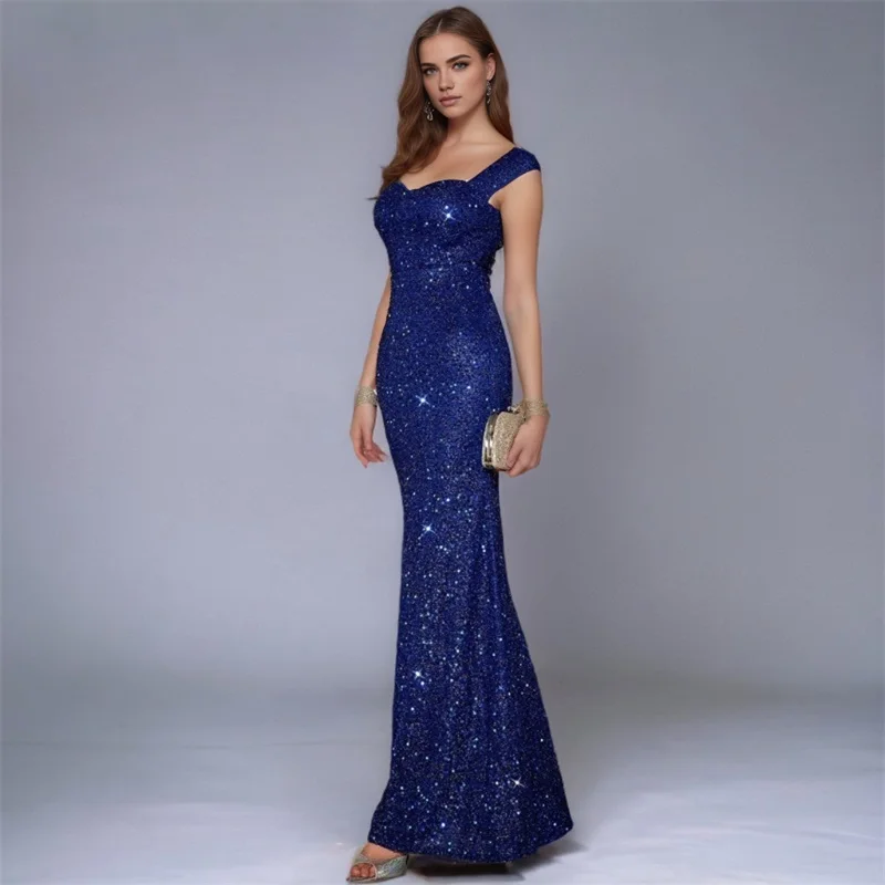 Vestido de noche Sexy con lentejuelas y espalda descubierta, vestido de fiesta de sirena negro brillante para mujer, fiesta de boda, Club, novedad de 2025, en Stock