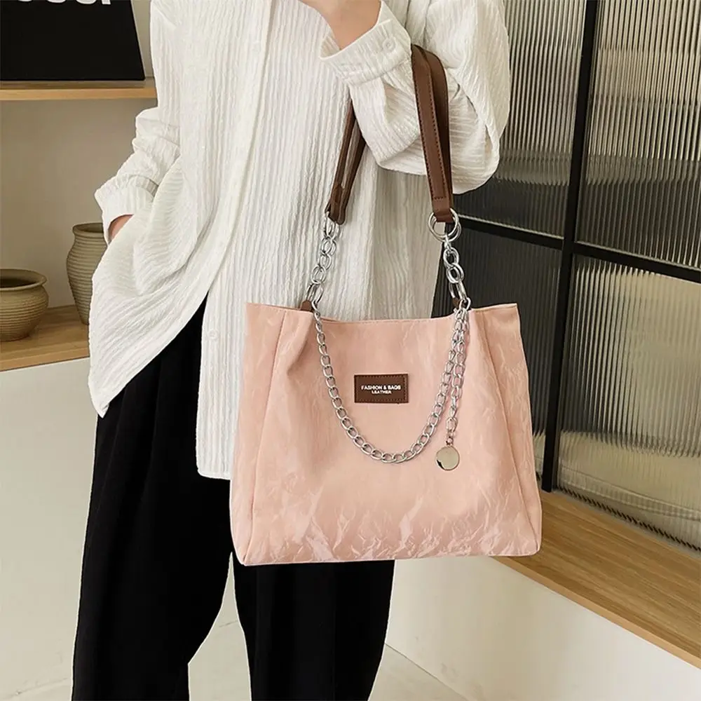 Large Capacity Women\'s Summer Chain Bag New Handbag PU Commuting Tote Bags Shopping Bag Reusable Shoulder Bags