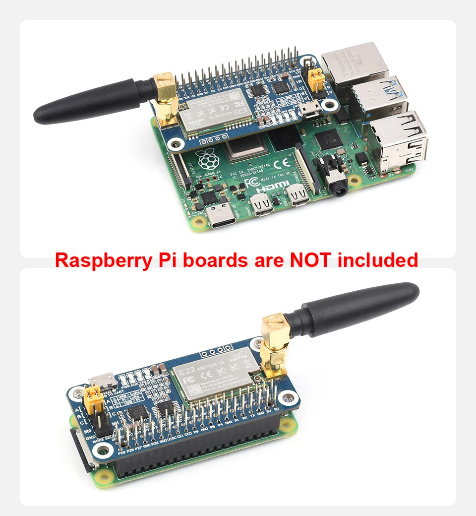 Raspberry Pi SX1262 SX1268 LoRa HAT Module 915MHz 868MHz 470MHz 433MHz Frequency Band UART Interface For PI5/4B/3B/Arduino/STM32