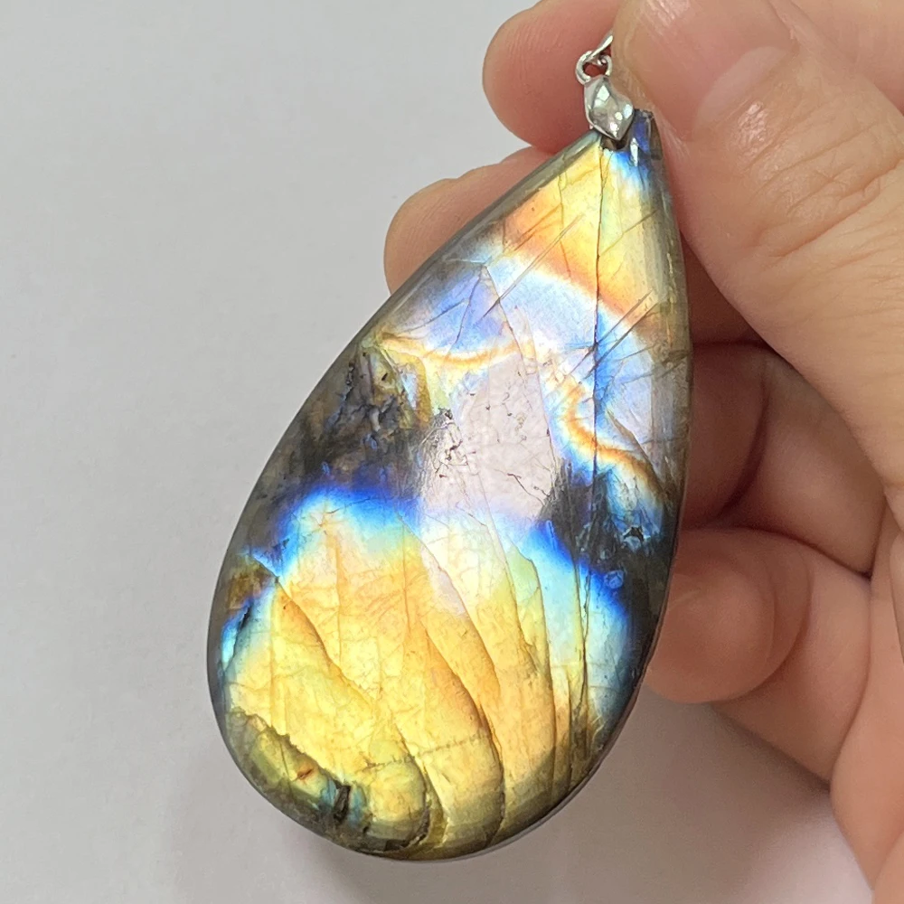 Necklace Pendant Natural Stone Irregular Shape Bead Green Purple Red Orange Labradorite  Pendant for Women Men Jewelry 1Pcs