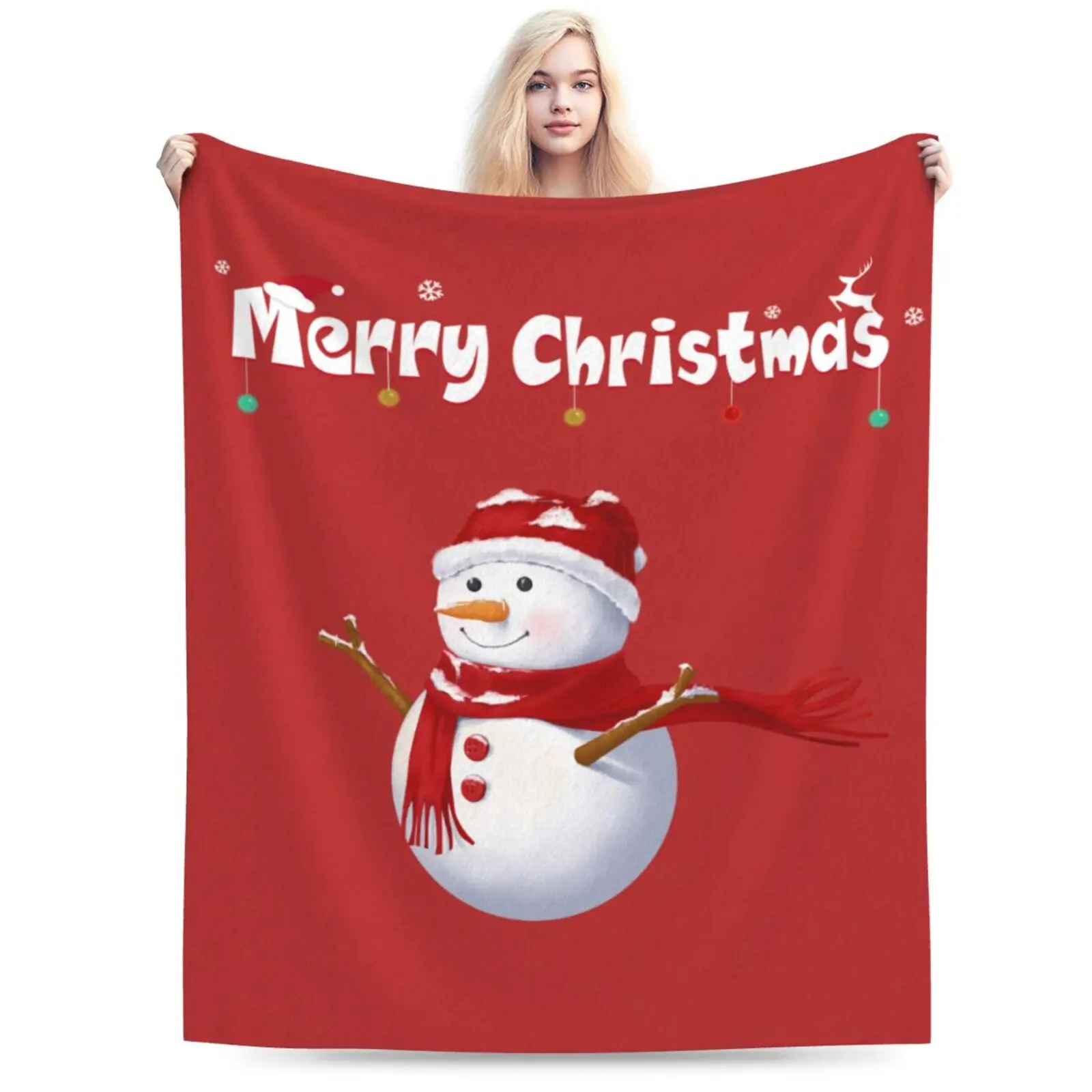 

Snowman Merry Christmas Throw Blanket Ultra-Soft Lightweight Flannel Cozy Blanket Gifts Ideas for Bed Couch Sofa