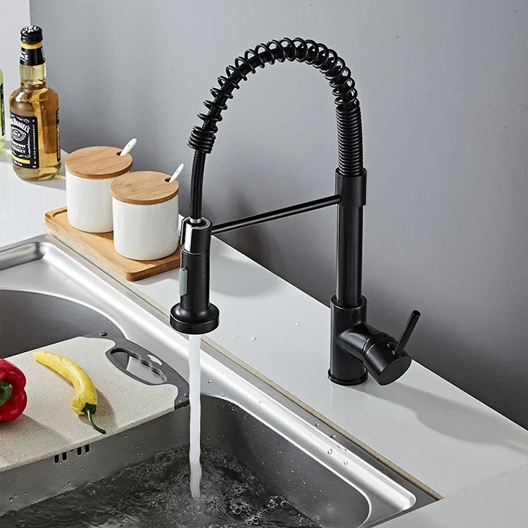 005 New Modern Style 304 Stainless Steel Matte Black Kitchen Mixer Sink Faucet With Pull Down Sprayer