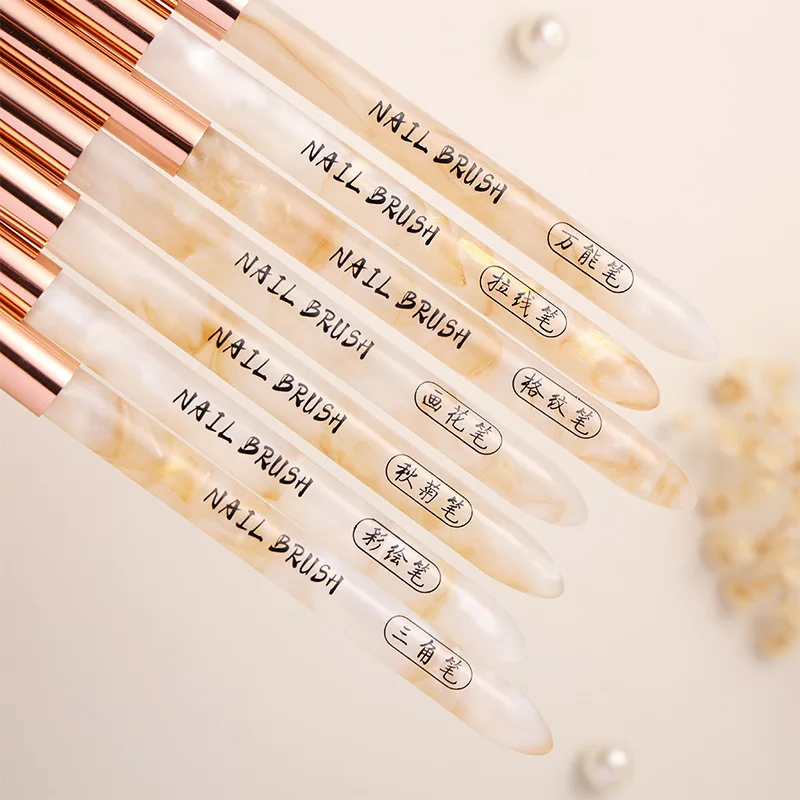 1/12 قطعة جديد مسمار فرشاة فنية تصميم اللوحة البولندية فرشاة جل UV هلام مسمار رسم القلم أدوات مقبض خشب الصندل المستديرة مع غطاء معدني