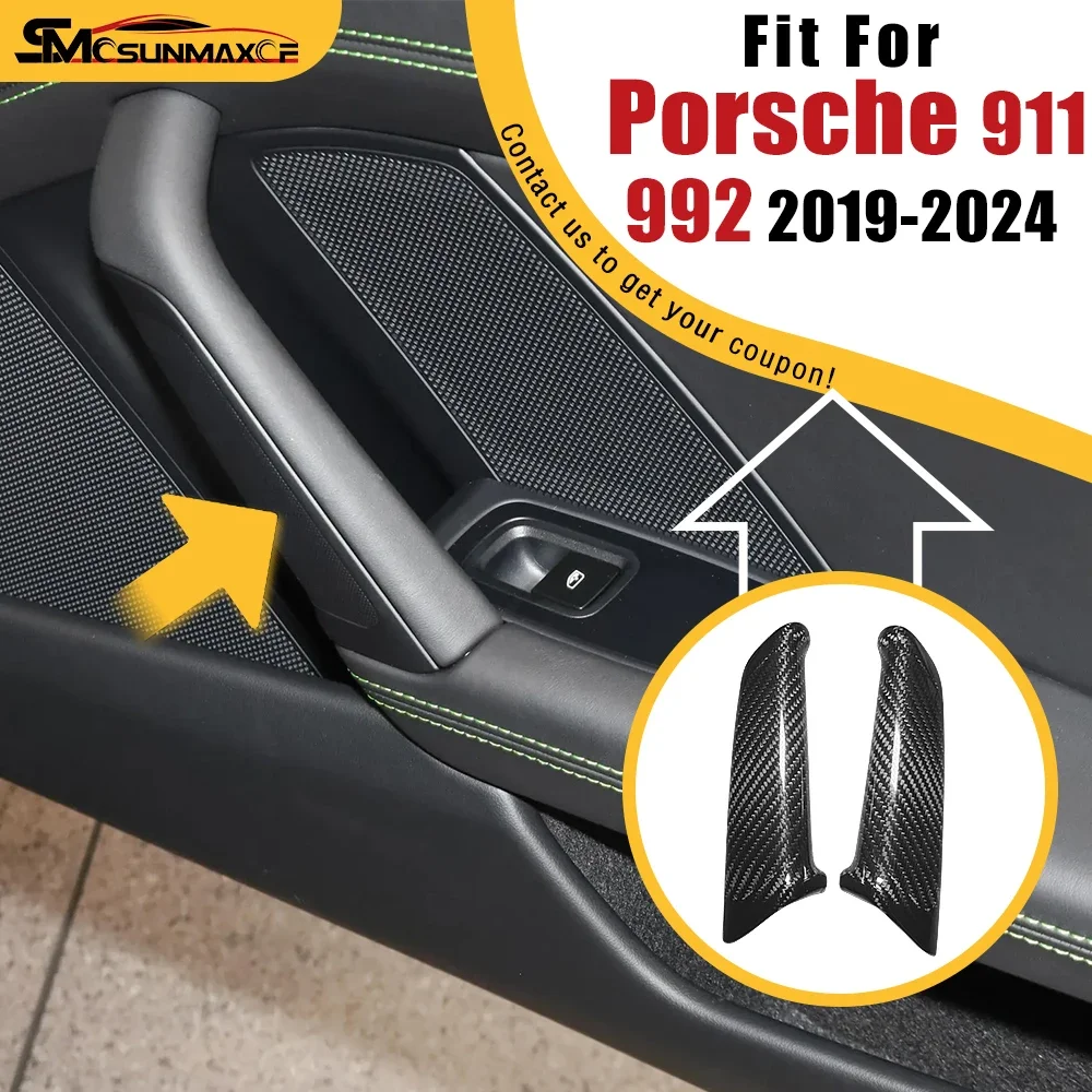 

For Porsche 911 992 Turbo Targa Carrera 2019-2024 Real Carbon Fiber Car Interior Door Handel Armrest Panel Cover Trim
