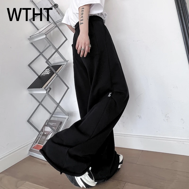 

WTHT модные мужские однотонные брюки с вышивкой букв, модные осенние брюки 2023, эластичные брюки с высокой талией и рисунком, мужские 2A1873