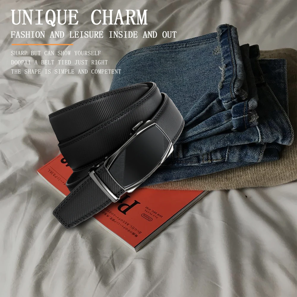 Men Genuine Leather Belt Metal Automatic Buckle Brand High Quality Luxury Belts for Men Famous Work Business Black PU Strap