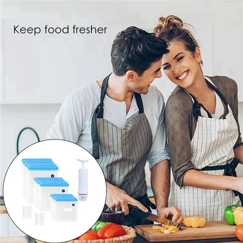 

B01C-Sous Vide Bags, 40 упаковок, многоразовая электрическая вакуумная плита для хранения продуктов питания, экономия герметичной плиты с 2 ручными насосами, герметичный пакет 3 размеров, 8 зажимов