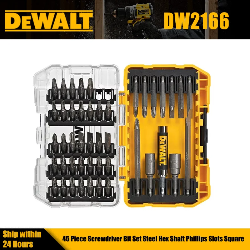 dewalt-dw2166-screwdriver-bit-set-45-piece-steel-hex-shank-phillips-slotted-square-double-ended-bits-high-quality-tool