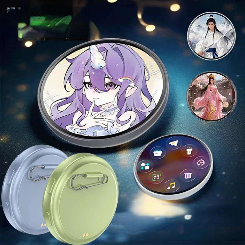 

Smart Bluetooth Anime Digital Badge - Touchscreen E-Ink Photo Frame w/ Video Playback, 7-Color LED, App Control, 18H Battery
