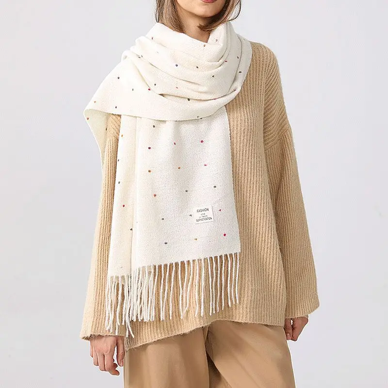 Women's Scarves Korean Dots Enlarged Lengthened High-quality Shawls For Girl Sweet Cute Simple Versatile Harajuku Kawaii Scarfs