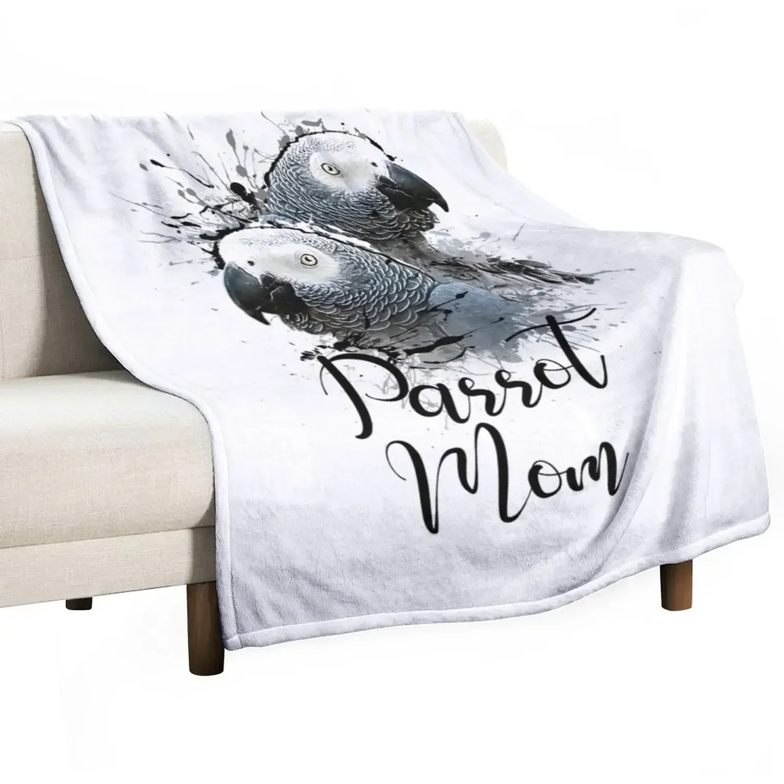 Color Splatter African Grey Parrot Mom White Throw Blanket Vintage Designers Tourist blankets ands Bed Blankets