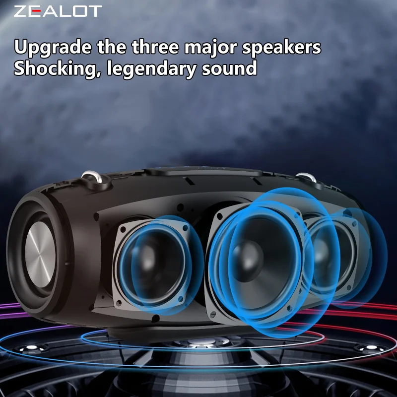 ZEALOT-S67 Wireless Speaker 60W, Comes With A Shoulder Strap, Portable For Outdoor, Waterproof, Loud Sound, Super Long Battery view 2