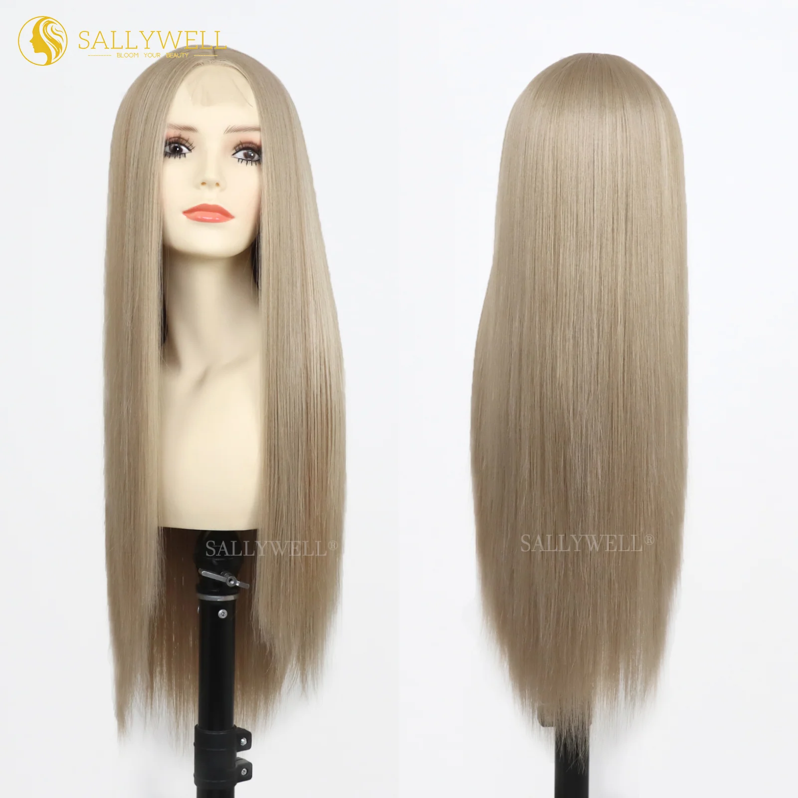 

Ash Blonde Hair Long Straight Synthetic Wigs for Fashion Women Heat Resistant Synthetic Wigs Free Wig Cap 22 InchesBlonde wig Fo