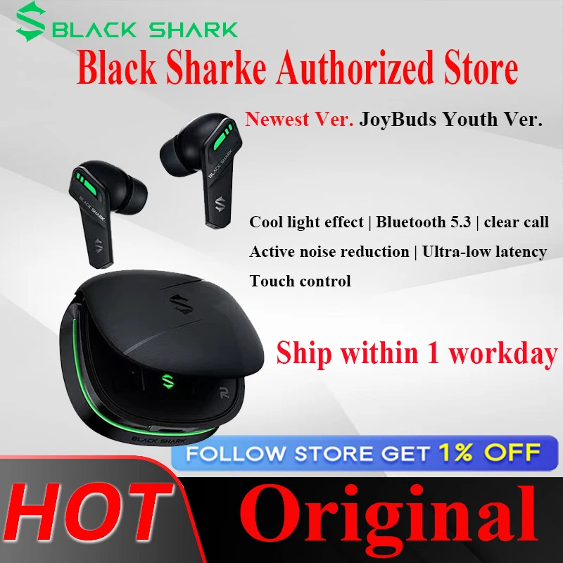 Black Shark Newest Ver. JoyBuds pro TWS Youth Ver. earphones Ultra-low latency Driver Dual-mics ENC Bluetooth 5.3 Gaming Earbuds