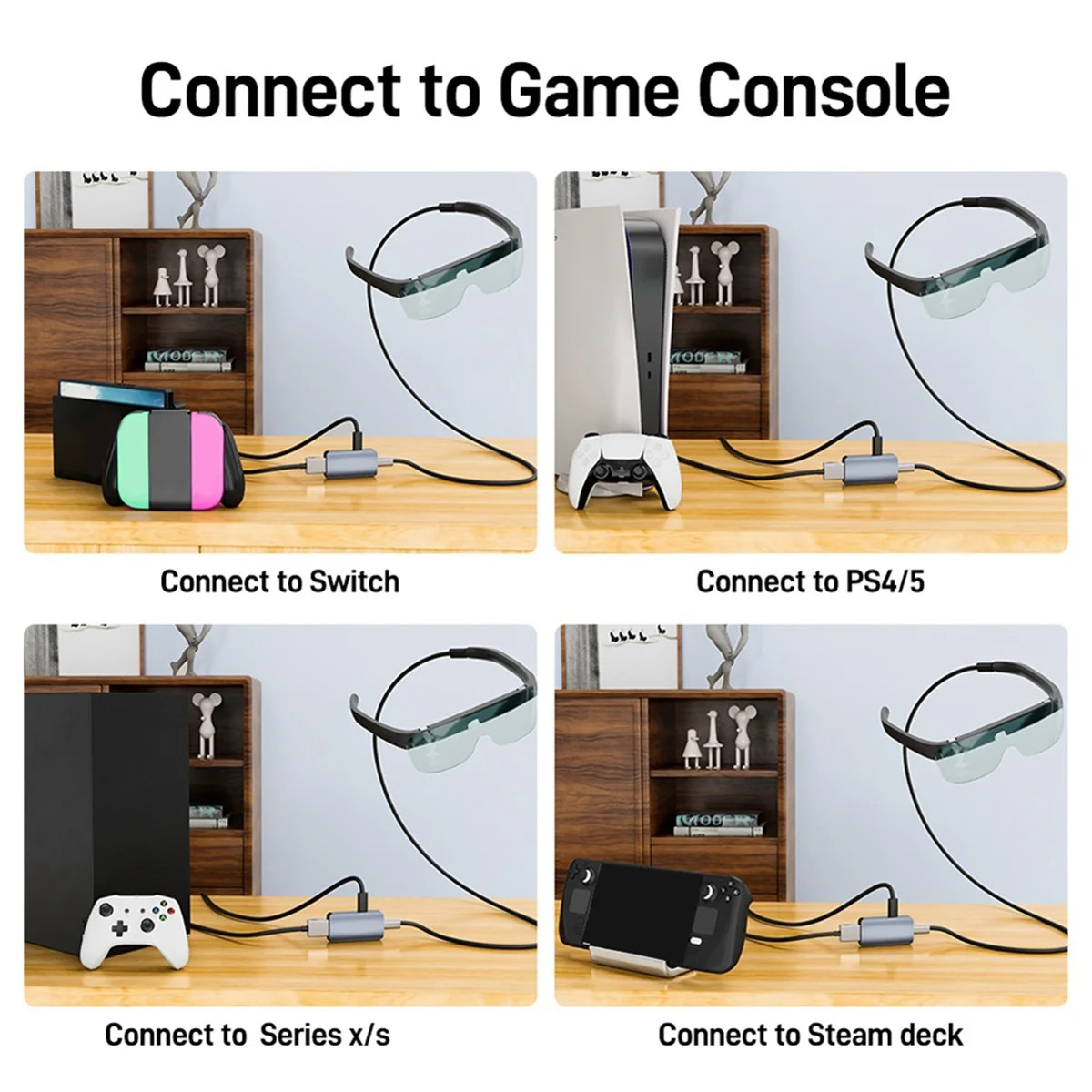 B34B-HDMI-Compatible to Type C Converter 4K60HZ Compatible with for RayNeo,XREAL Air,Rokid Air,Switch Base,Steam Deck Base