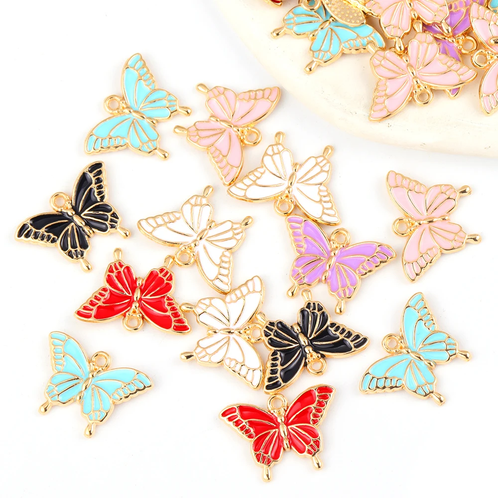 10Pcs/Lot New Fashion Simple Alloy Color Enamel Butterfly Charm Delicate Pendant For DIY Earrings Necklace Jewelry Accessories