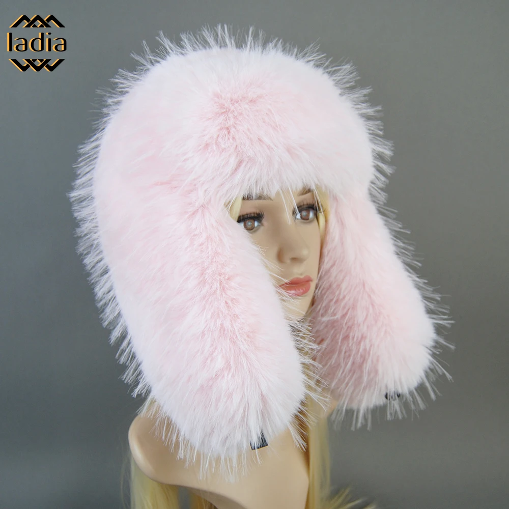 

Winter Accessories With Ear Flaps For Women Pilot Hat Korean Faux Rabbit Fur Bomber Trapper Thickened Fluffy Warm Earmuffs Cap