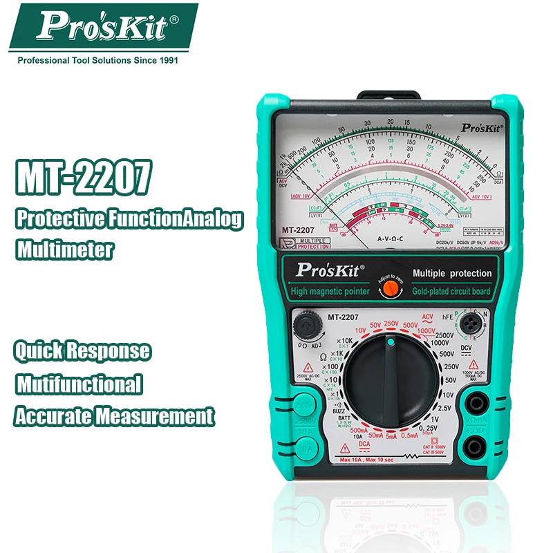 Pro'sKit MT‑2207‑C Analog Pointer Multimeter, Internal Magnetic High‑Precision Anti‑Fog 3‑Function 1000V/10A Measuring Meter