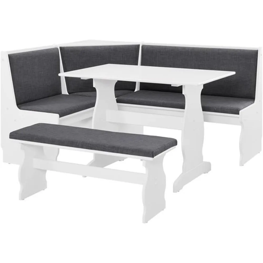 

Riverbay Patio Conversation Indoor 3 Piece Kitchen Corner Nook Table Booth Bench Breakfast Dining Set in Charcoal