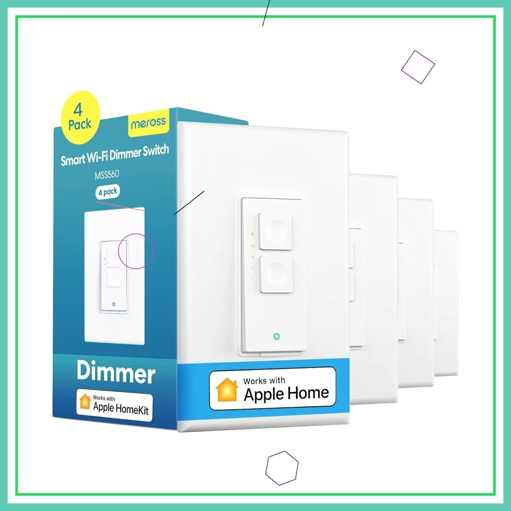 

Комплект из 4 умных диммеров для Apple HomeKit, Alexa и Google Assistant, Wi-Fi управление освещением с функцией планирования
