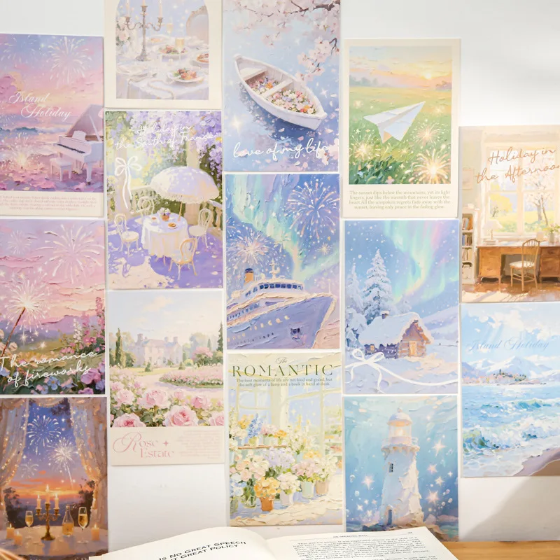 

30pcs Postcard Light and Shadow Dream Series Oil Painting Theme Decoration Card Game Commemorative Message Card Gift Card