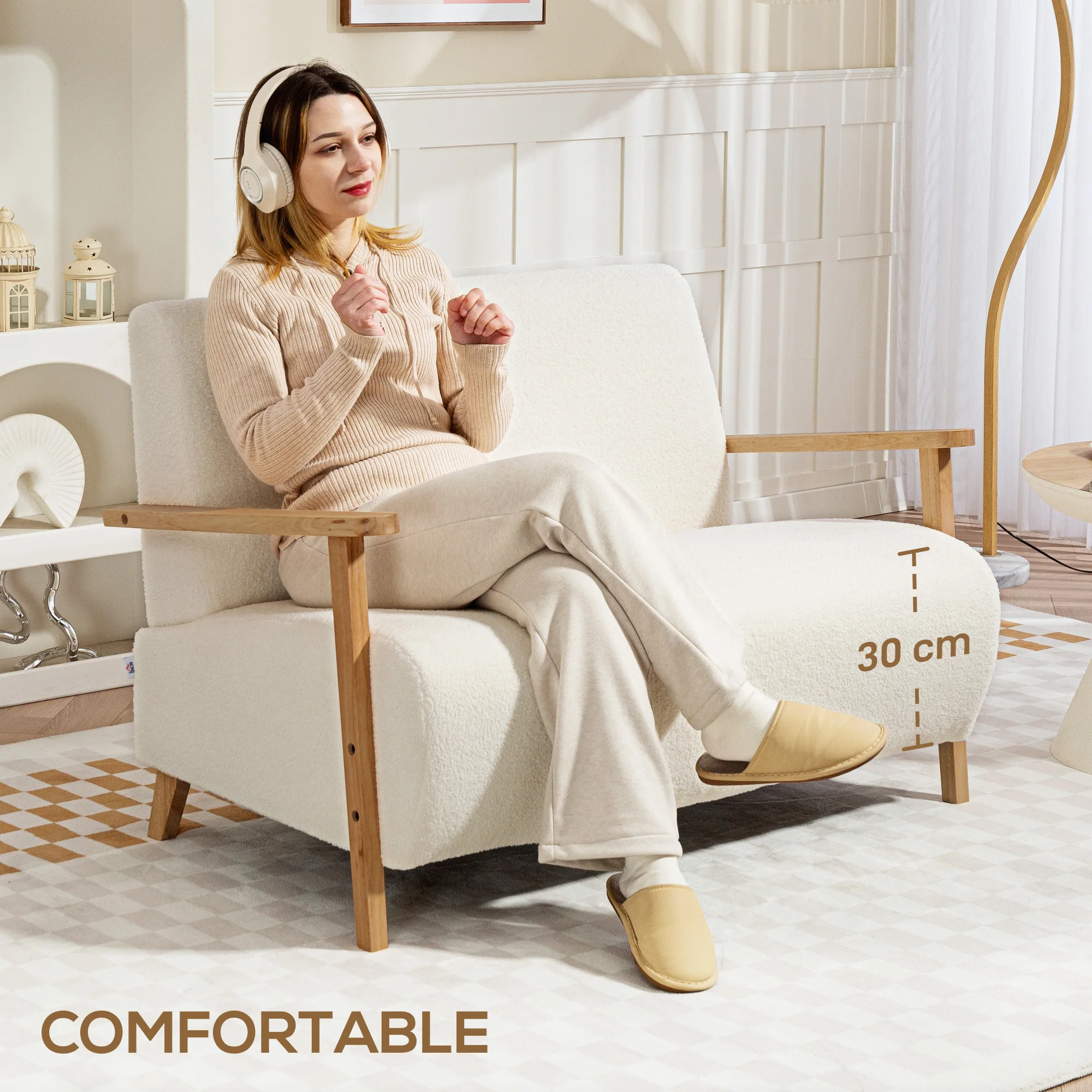 HOMCOM 2 Seater Sofa, Fabric Modern Loveseat for Living Room, Cream